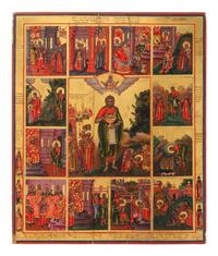 A Large Russian Orthodox Vita Icon Depicting the Life of Saint John the Baptist