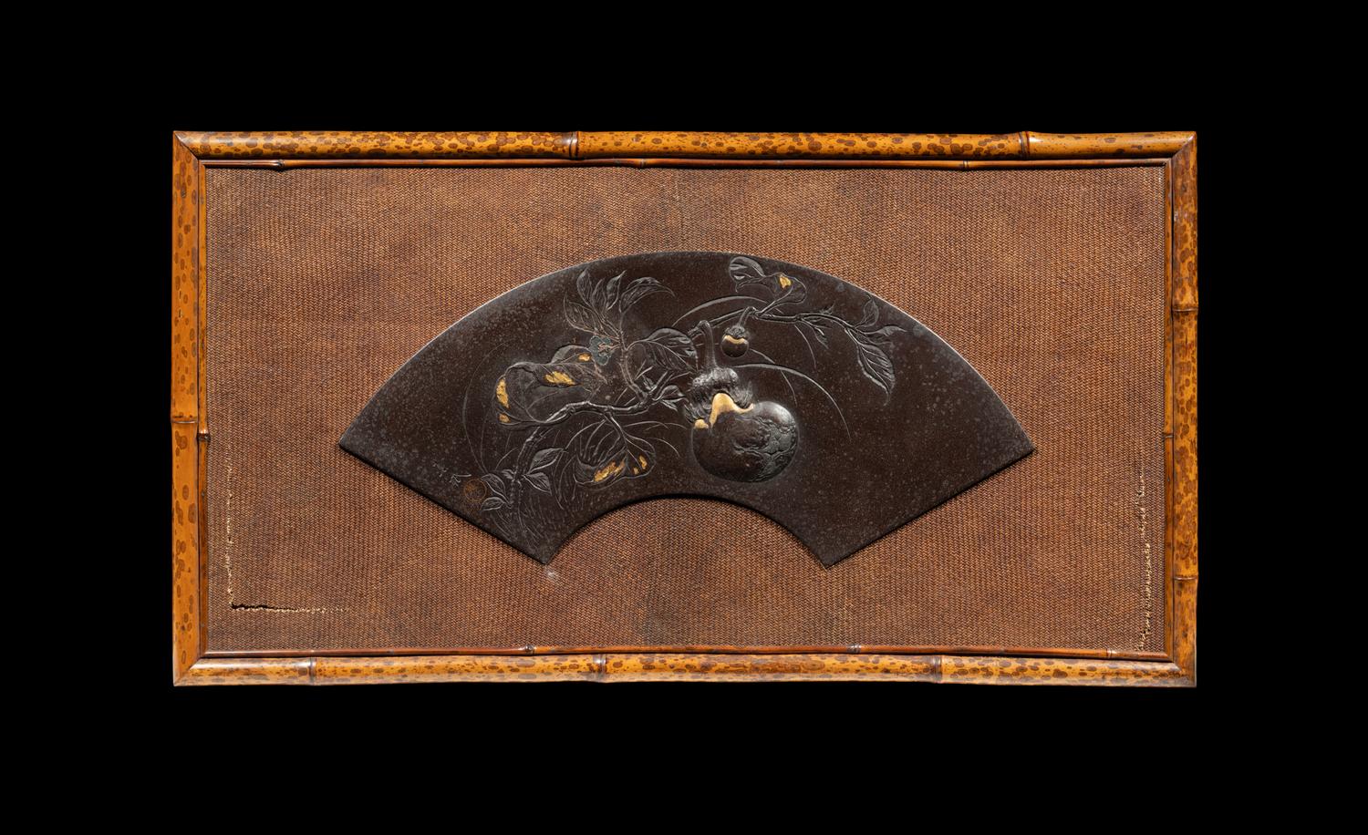 A Japanese Mixed-Metal Fan-Shape Panel by Funakoshi Harumi (1868-1940)
