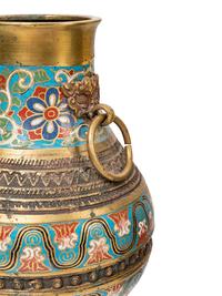 Five Japanese Archaistic Blue Ground Cloisonné Enameled Vases