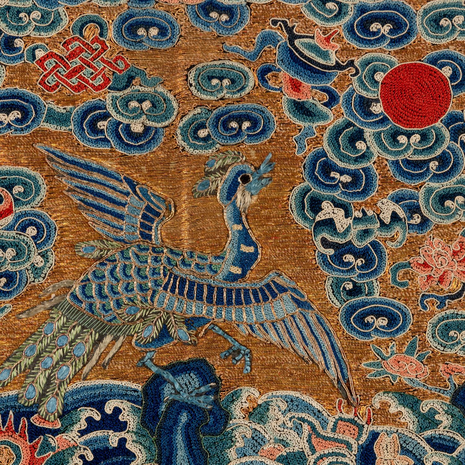 Three Chinese Silk 'Peacock' Rank Badges, 19th Century 清中晚期 緙絲、刺綉三品文官孔雀補子三幅