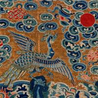 Three Chinese Silk 'Peacock' Rank Badges, 19th Century 清中晚期 緙絲、刺綉三品文官孔雀補子三幅