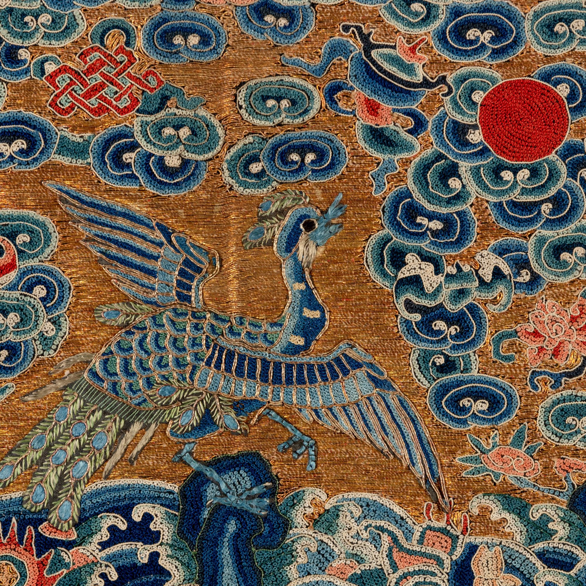 Three Chinese Silk 'Peacock' Rank Badges, 19th Century 清中晚期 緙絲、刺綉三品文官孔雀補子三幅