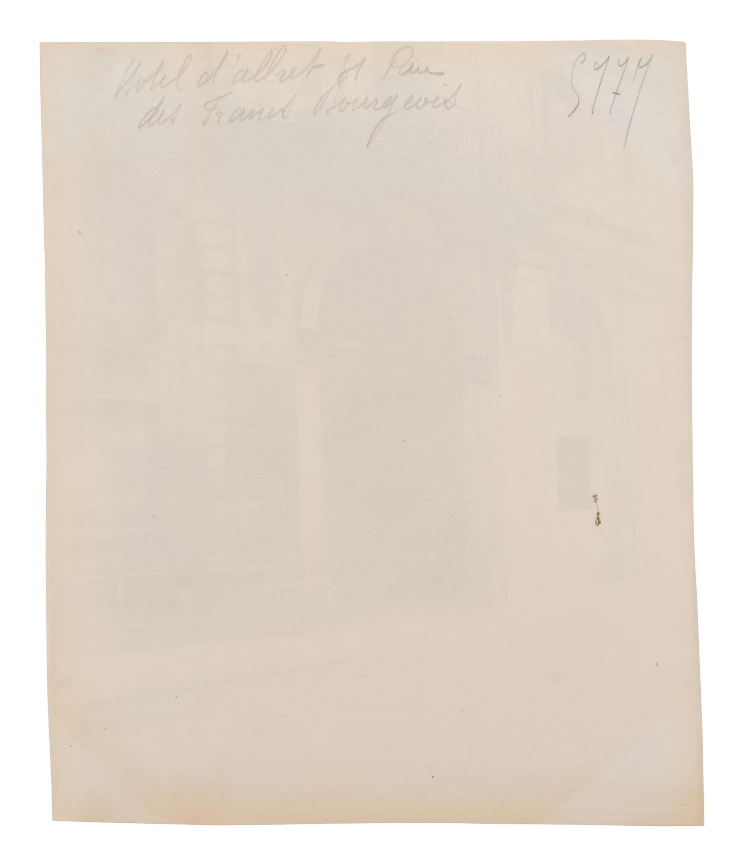 A pair of photographs ( Hôtel d'Allret, rue des Francs-Bourgeois 31 , 1911; Hôtel, places des Victoires 10 , 1913)