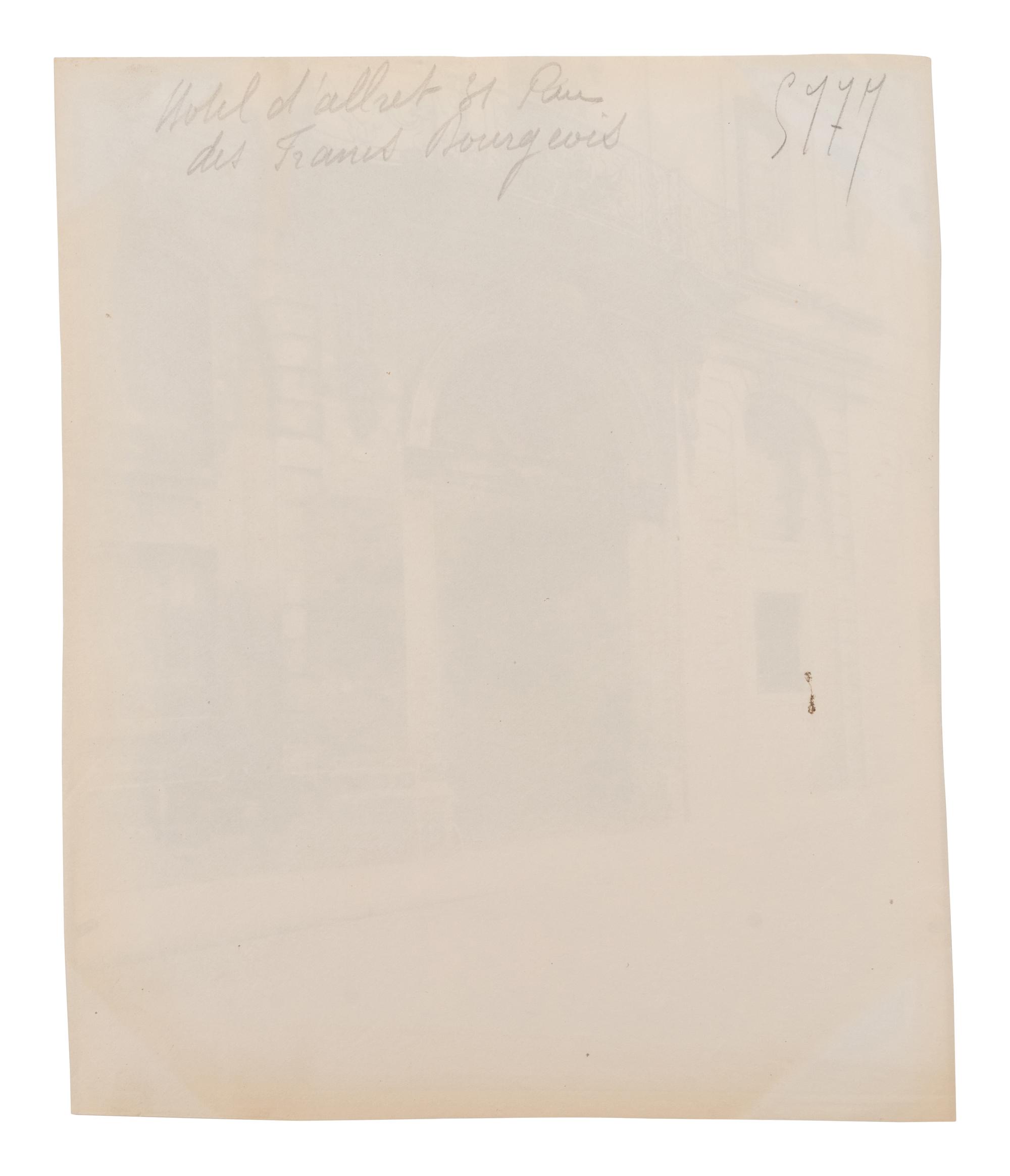 A pair of photographs ( Hôtel d'Allret, rue des Francs-Bourgeois 31 , 1911; Hôtel, places des Victoires 10 , 1913)