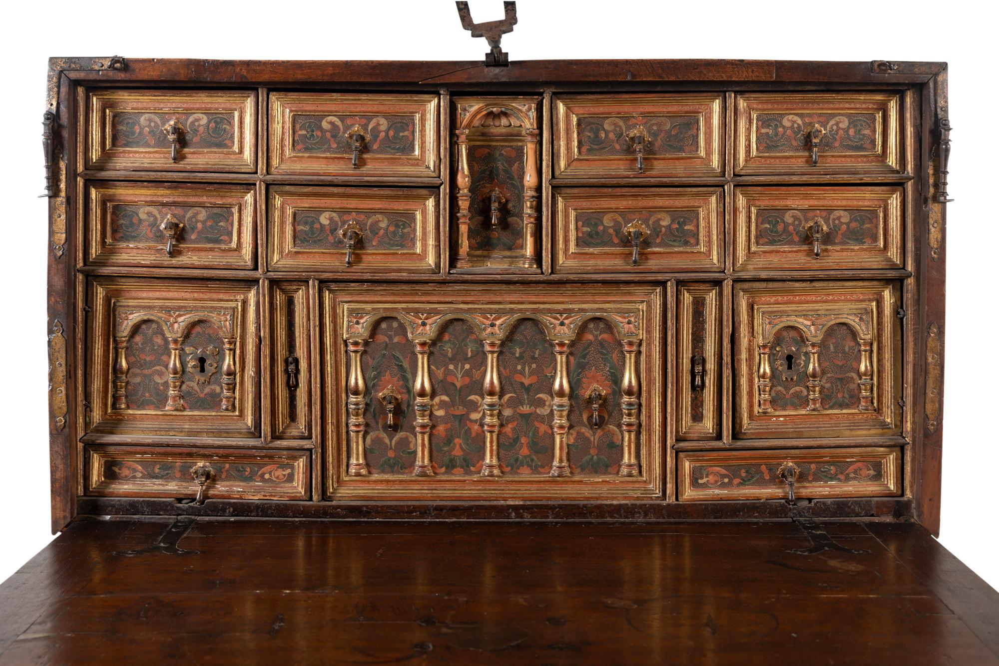 A Spanish Walnut Vargueño and Stand