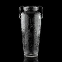 A Copper Wheel and Intaglio-Cut Glass Double Handle Vase