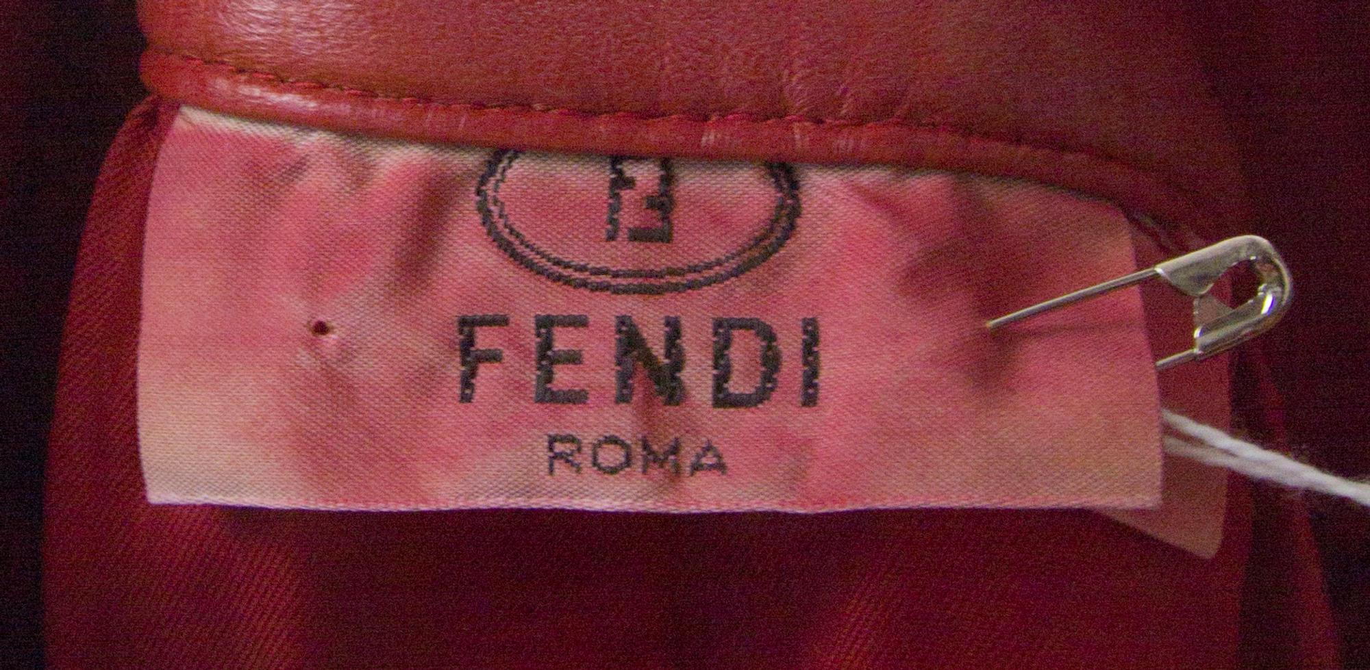A Fendi Red Leather Skirt Ensemble, Jacket size 6, skirt size 4.