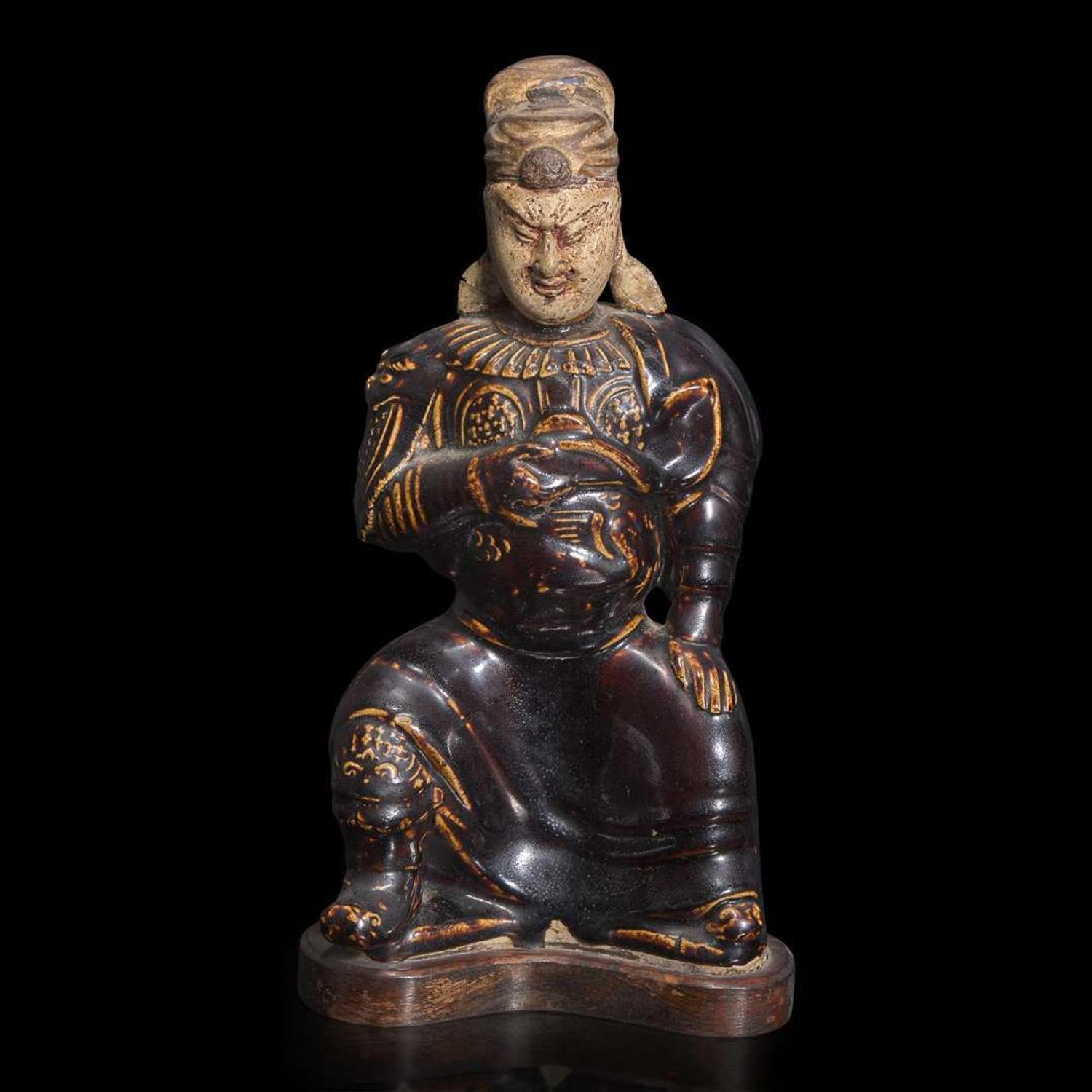 A Chinese brown glazed figure of Guandi 关帝像 Ming dynasty ?