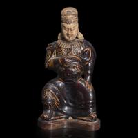 A Chinese brown glazed figure of Guandi 关帝像 Ming dynasty ?