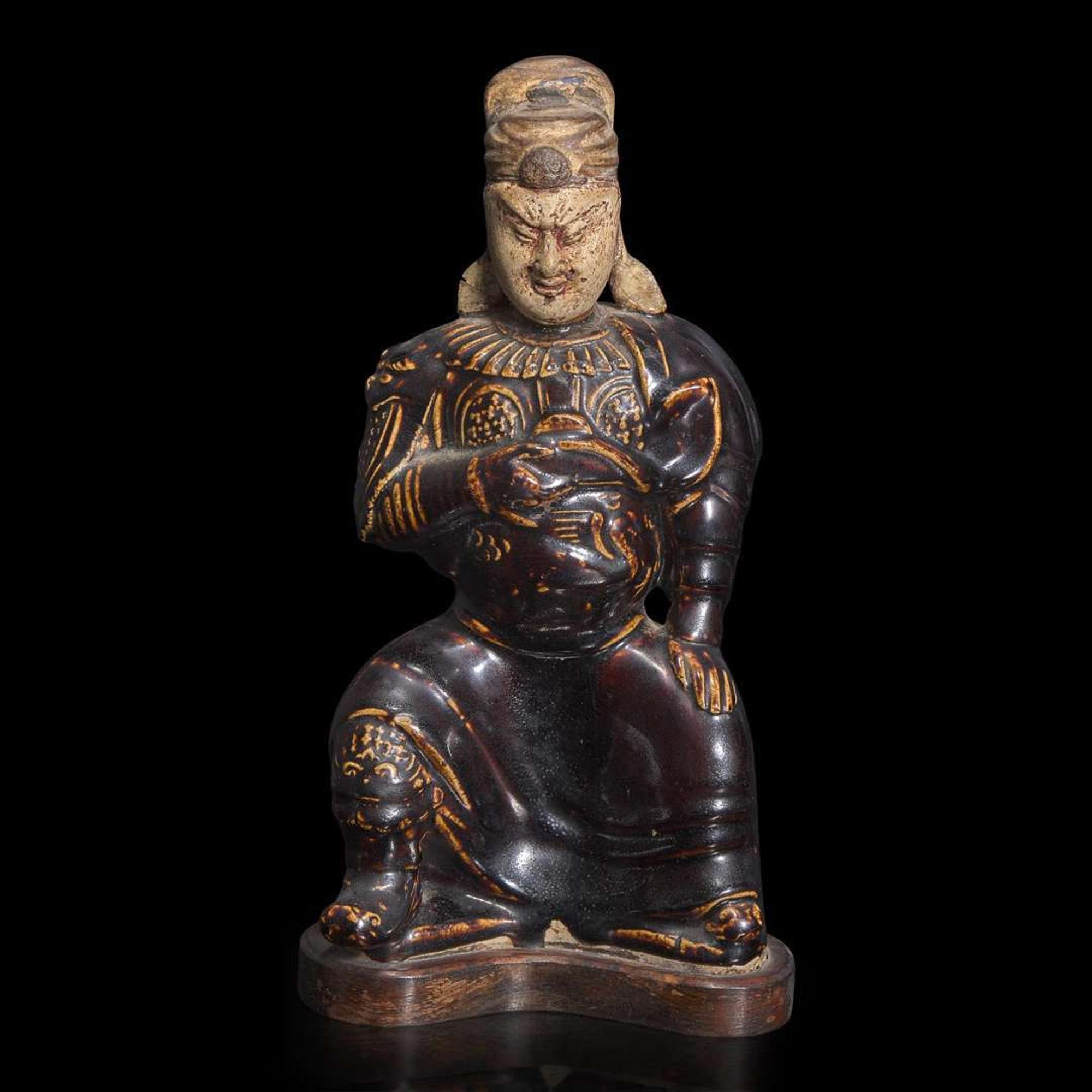 A Chinese brown glazed figure of Guandi 关帝像 Ming dynasty ?