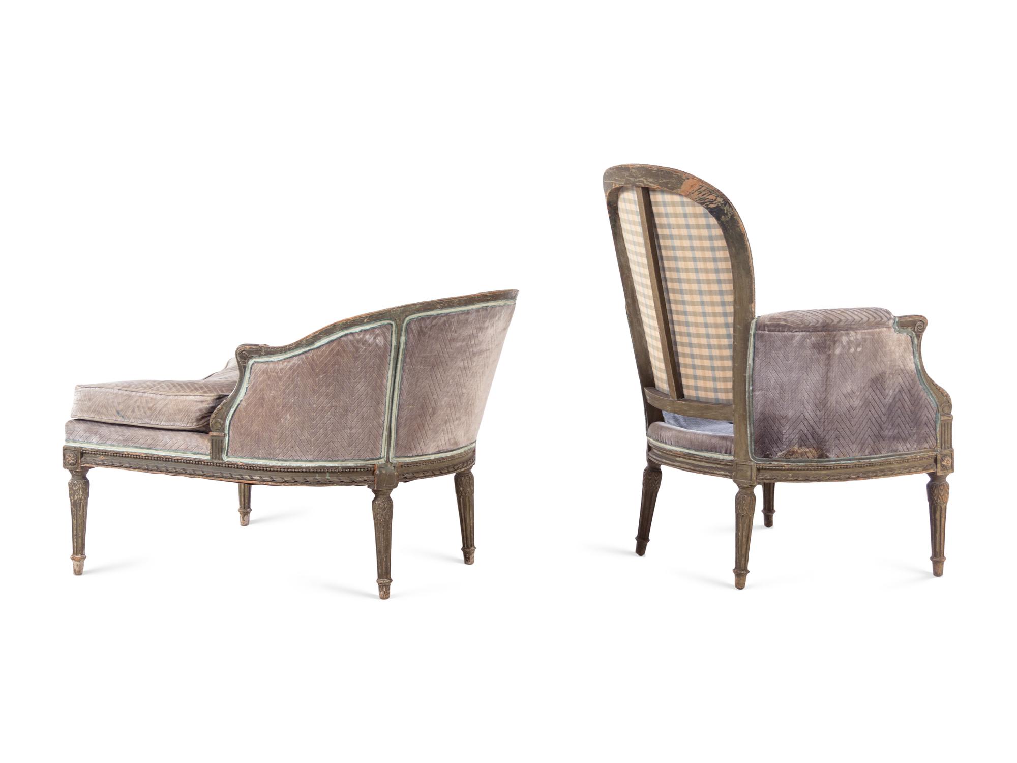 A Louis XVI Painted Bergère and Bout-de-Pied