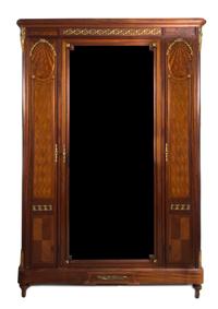 A Louis XVI Style Gilt Bronze Mounted Parquetry Armoire, EARLY 20TH CENTURY, Height 91 x width 60 x depth 19 1/2 inches. — EARLY 20TH CENTURY,