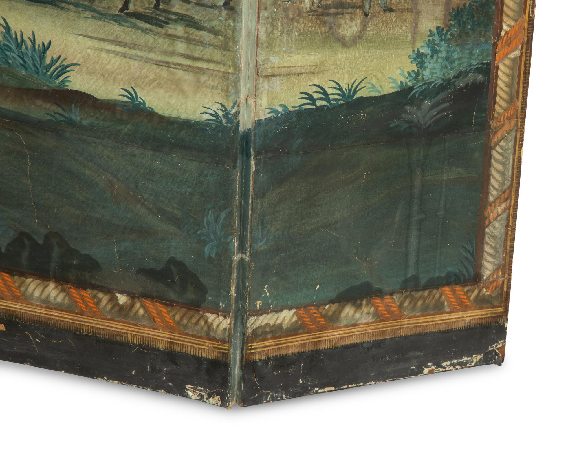 A French Painted Wallpaper Four-Panel Floor Screen