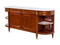A Louis XVI Style Brass Inlaid Mahogany Marble-Top Serving Cabinet