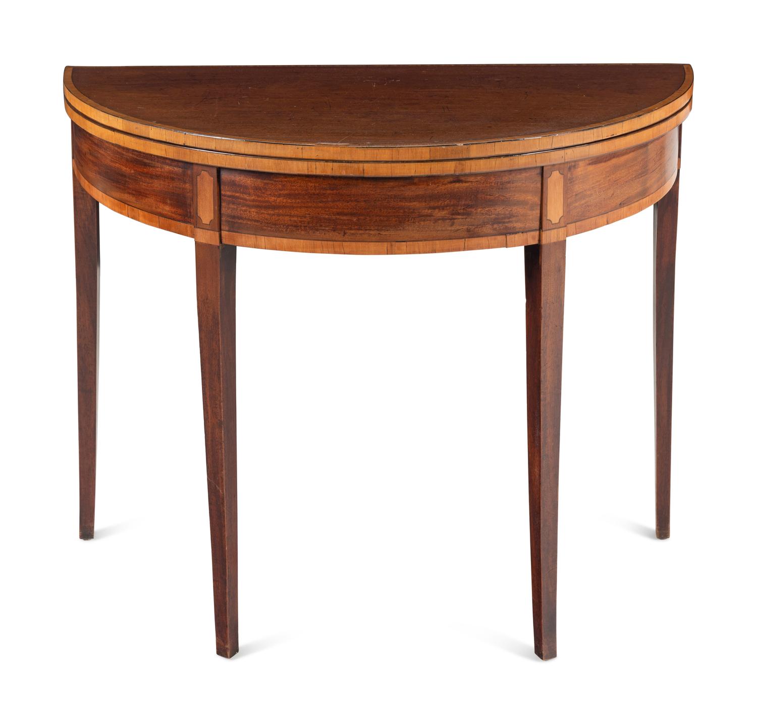 A George III Satinwood-Banded Mahogany Flip-Top Table