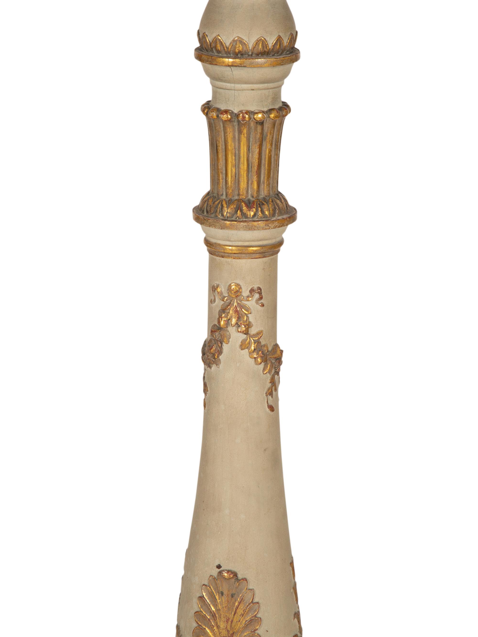 A Pair of Louis XV Style Painted and Parcel Gilt Pedestals