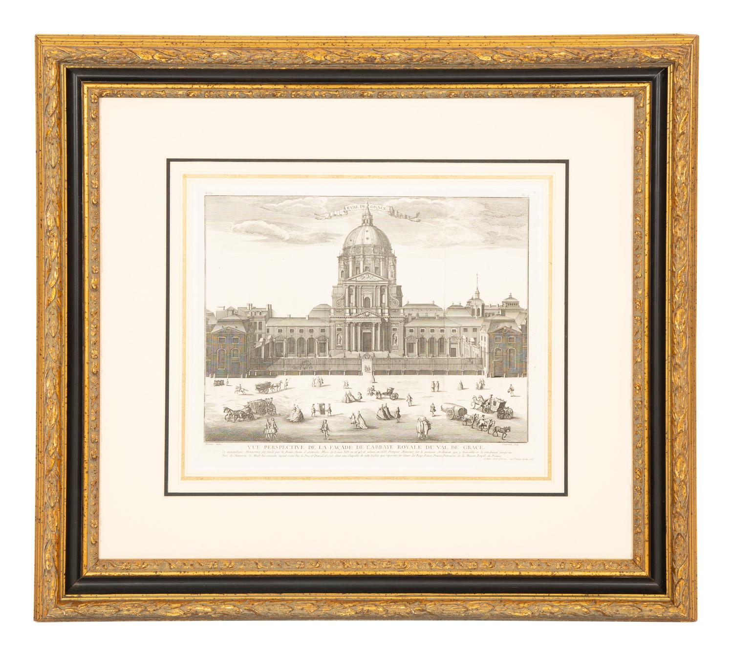 A Copper Engraving by Francois-Philippe Charpentier (French, 1734-1817) Vue Persepctive de la Facade de L'Abbaye Royal du Val du Grace