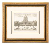 A Copper Engraving by Francois-Philippe Charpentier (French, 1734-1817) Vue Persepctive de la Facade de L'Abbaye Royal du Val du Grace