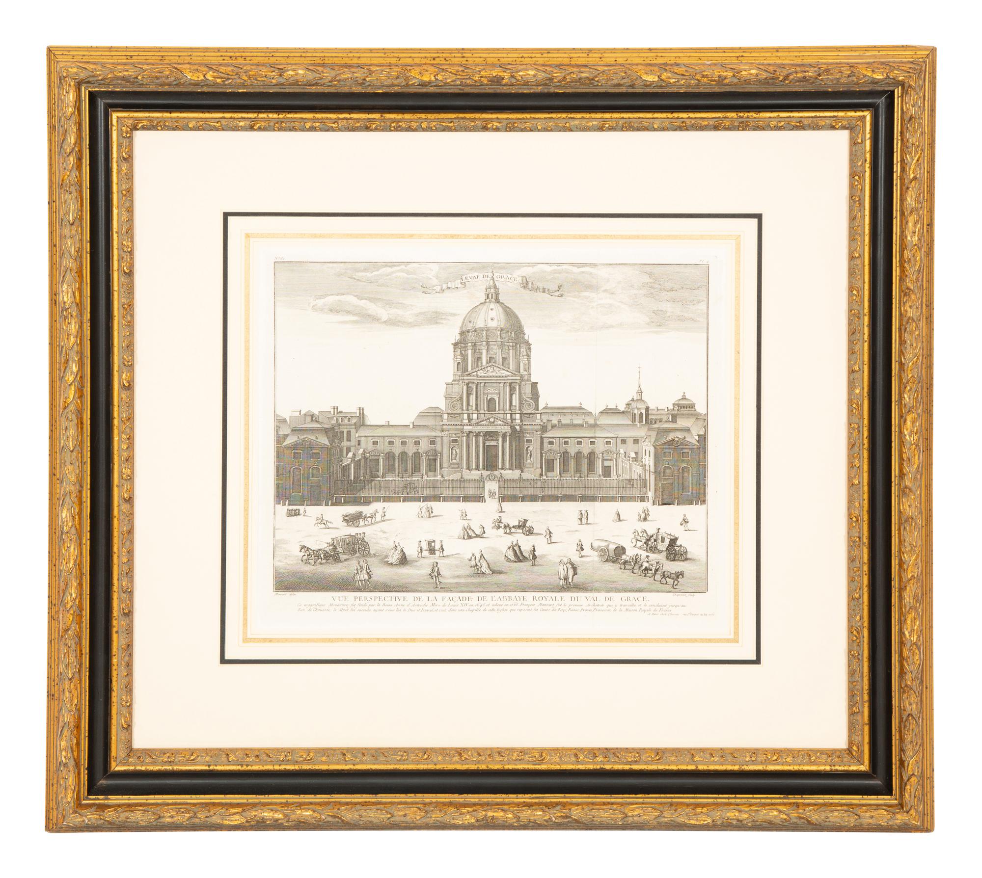 A Copper Engraving by Francois-Philippe Charpentier (French, 1734-1817) Vue Persepctive de la Facade de L'Abbaye Royal du Val du Grace