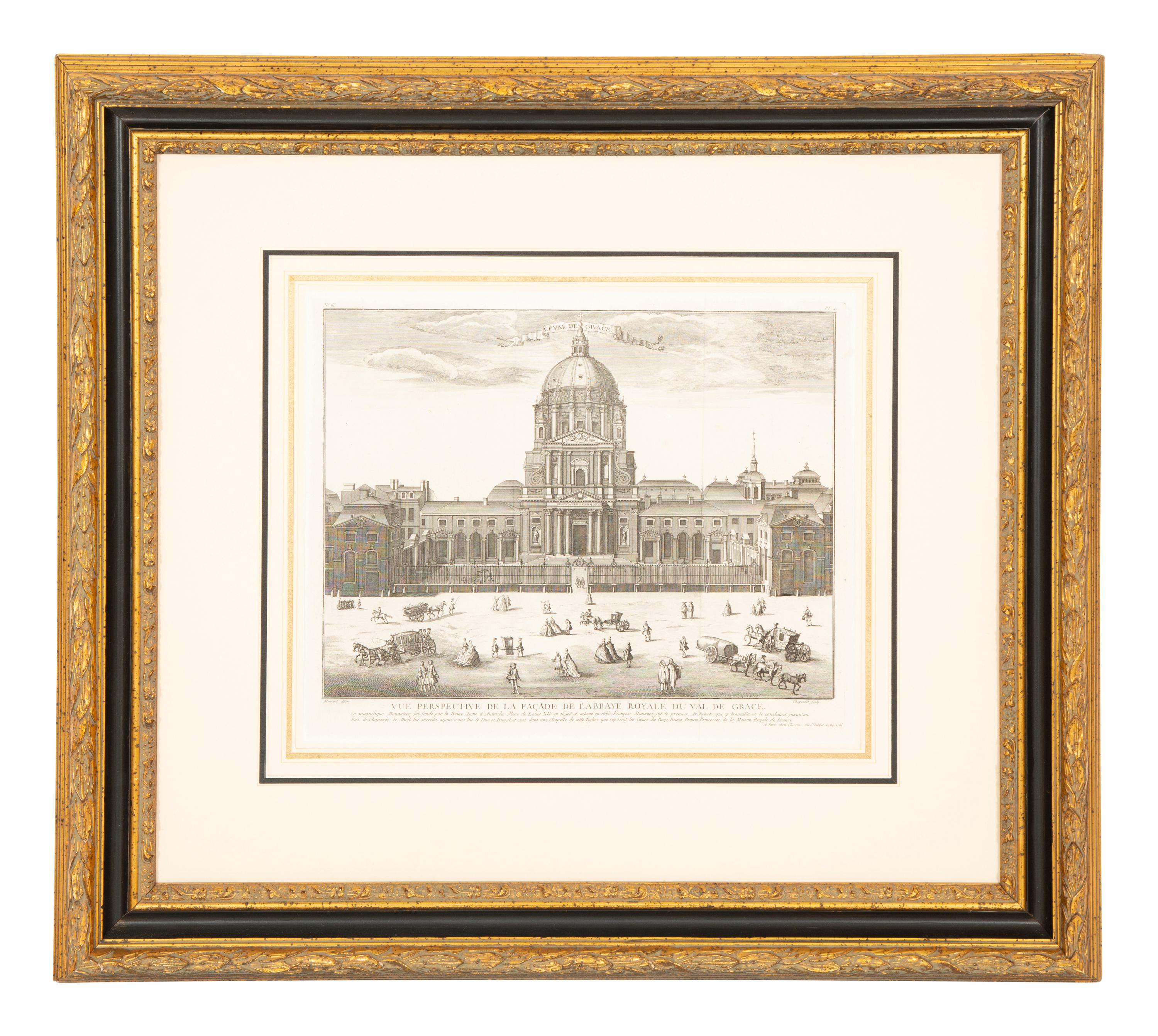A Copper Engraving by Francois-Philippe Charpentier (French, 1734-1817) Vue Persepctive de la Facade de L'Abbaye Royal du Val du Grace