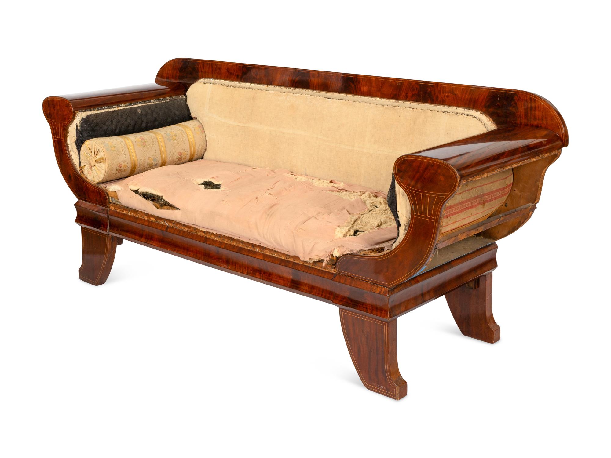 A Biedermeier Mahogany and Fruitwood Inlaid Canapé