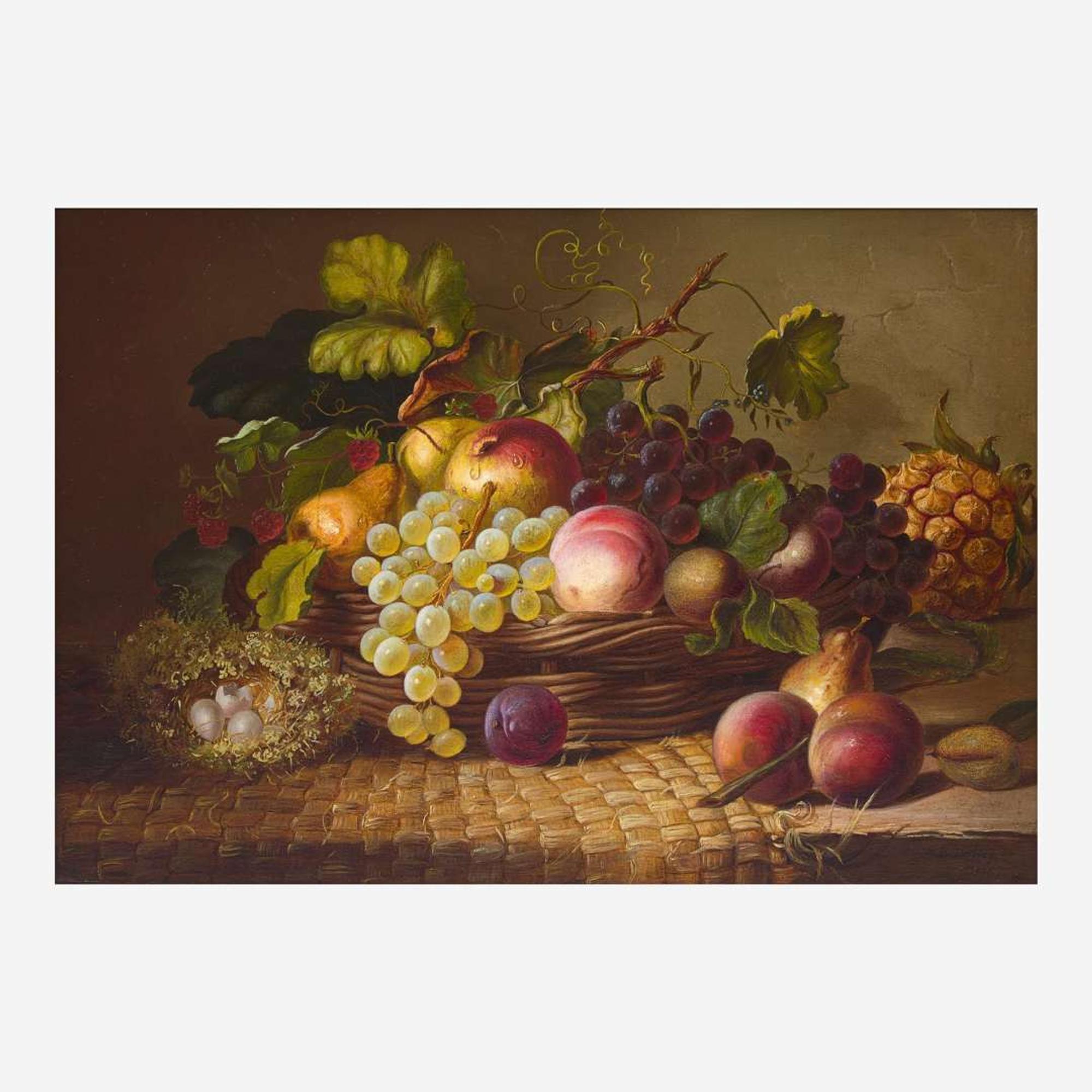 Eliza B. Duffey (American, 1838–1898) Still Life with Fruit and Eggs on Tabletop