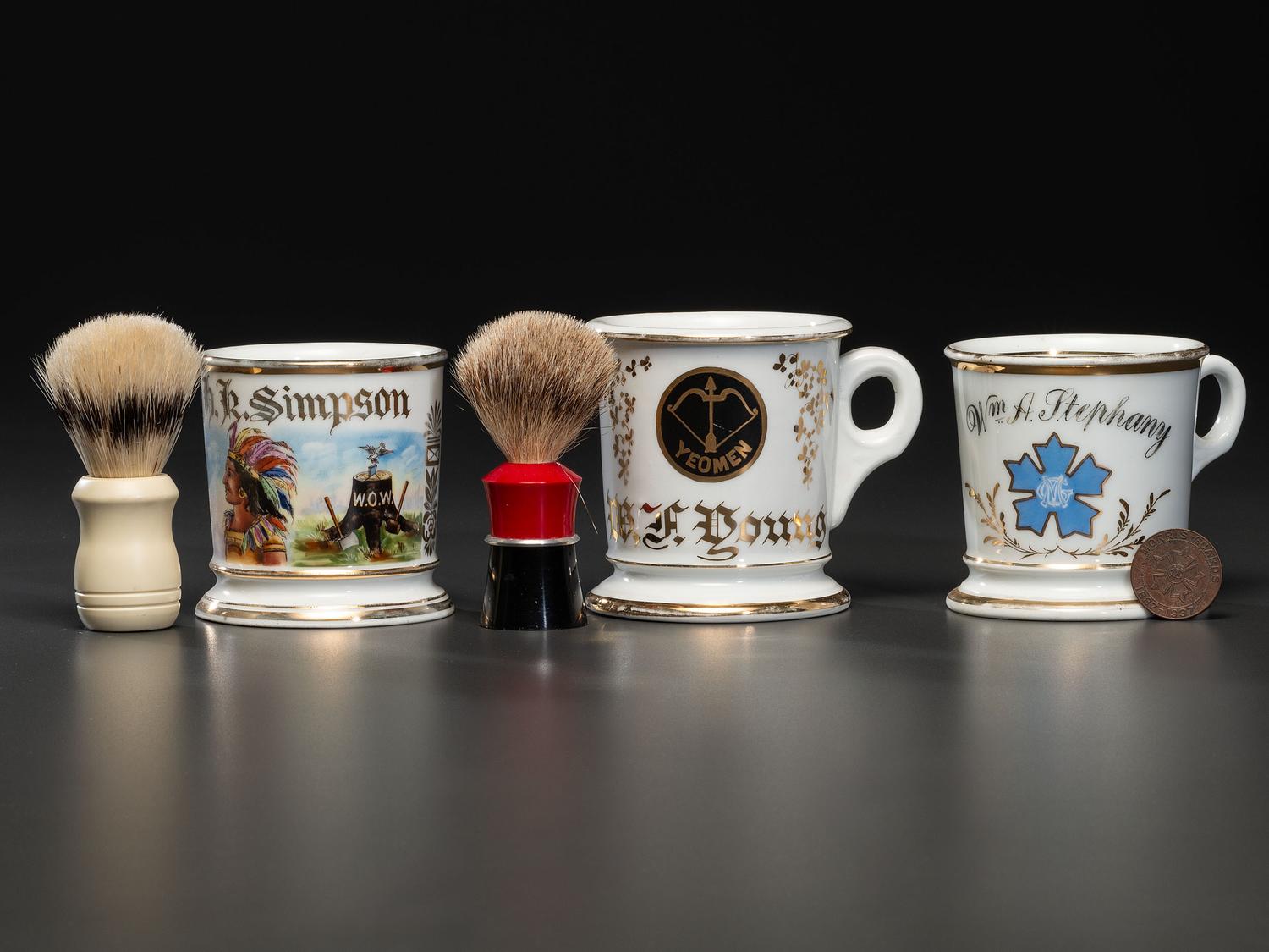 Three Fraternal Porcelain Shaving Mugs
