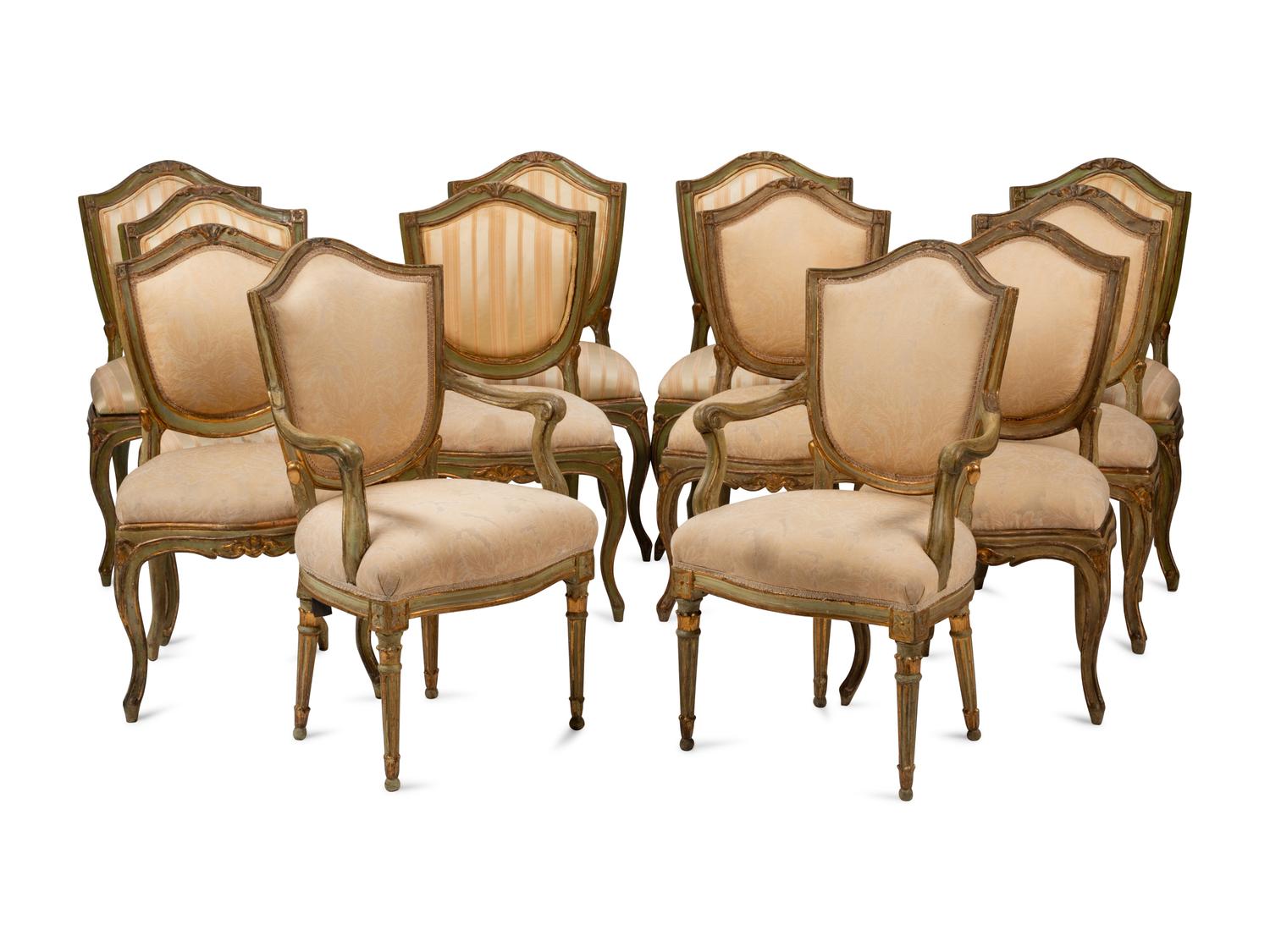 An Assembled Set of Twelve Venetian Painted Dining Chairs