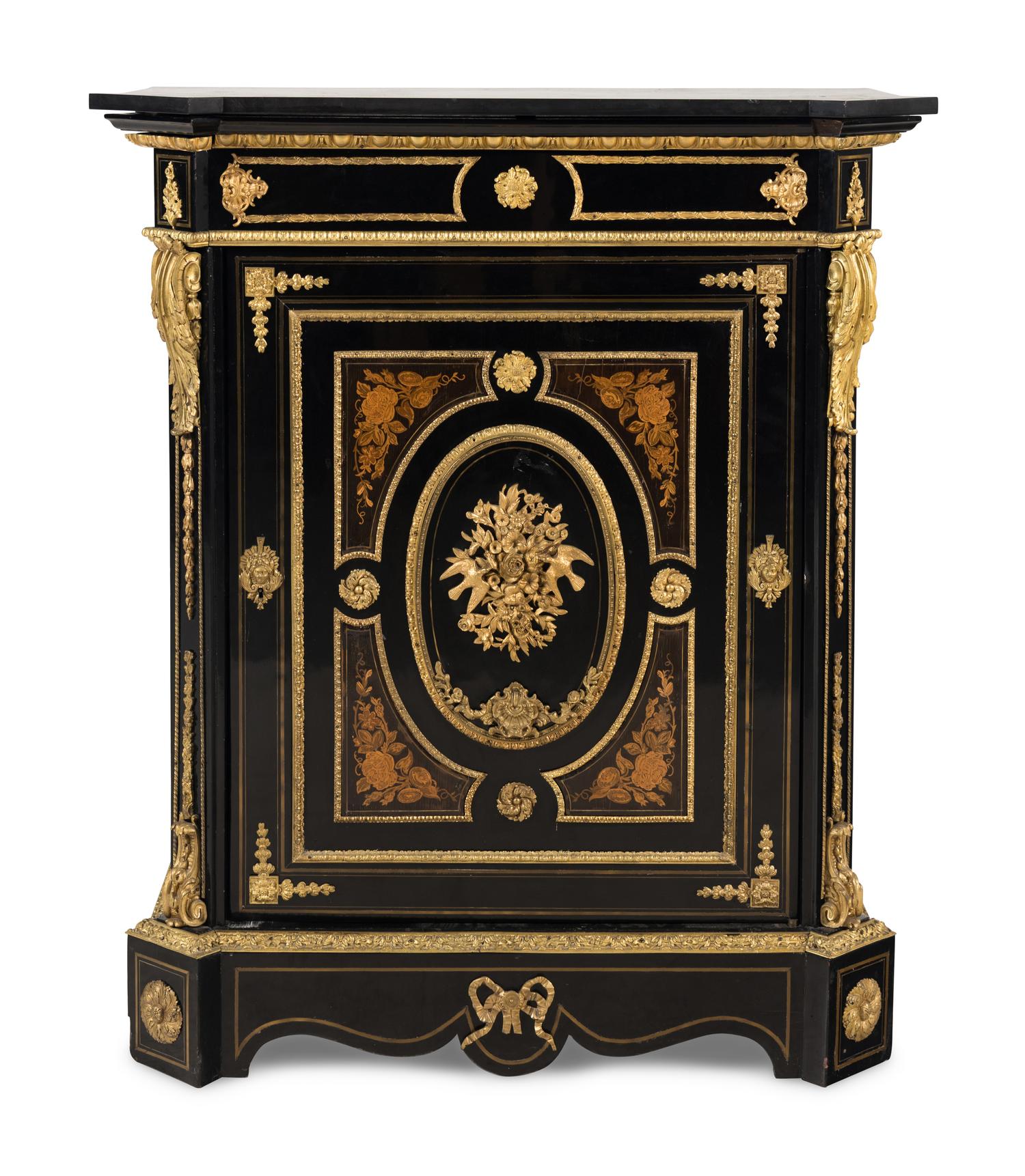 A Napoleon III Style Gilt-Bronze Mounted Ebonized Side Cabinet