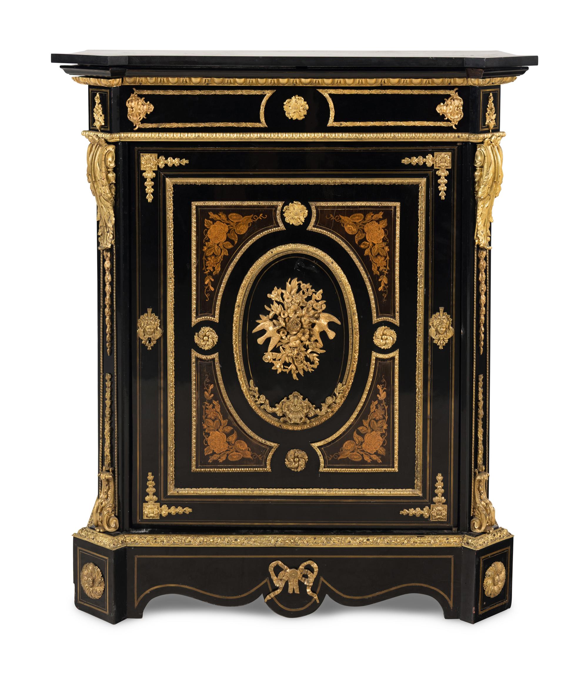 A Napoleon III Style Gilt-Bronze Mounted Ebonized Side Cabinet