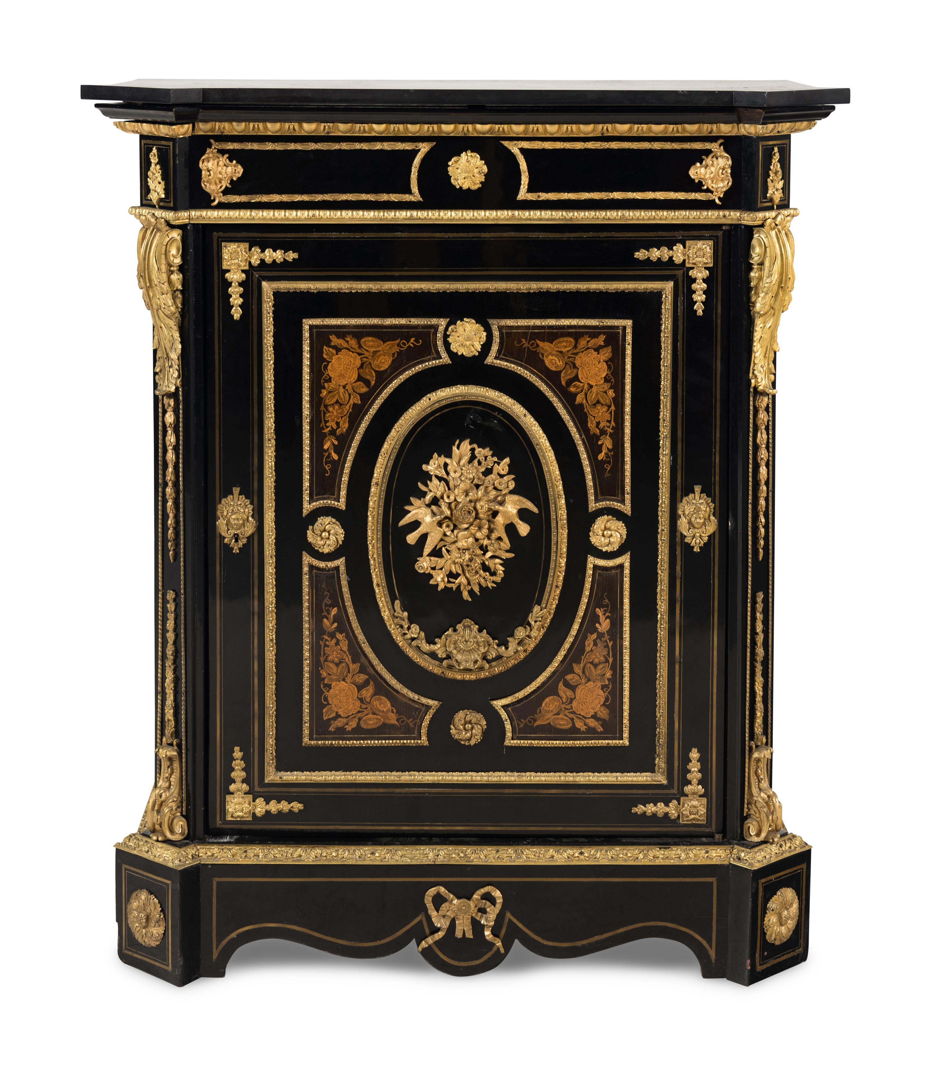 A Napoleon III Style Gilt-Bronze Mounted Ebonized Side Cabinet