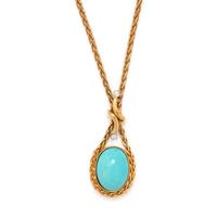 YELLOW GOLD, TURQUOISE AND DIAMOND NECKLACE