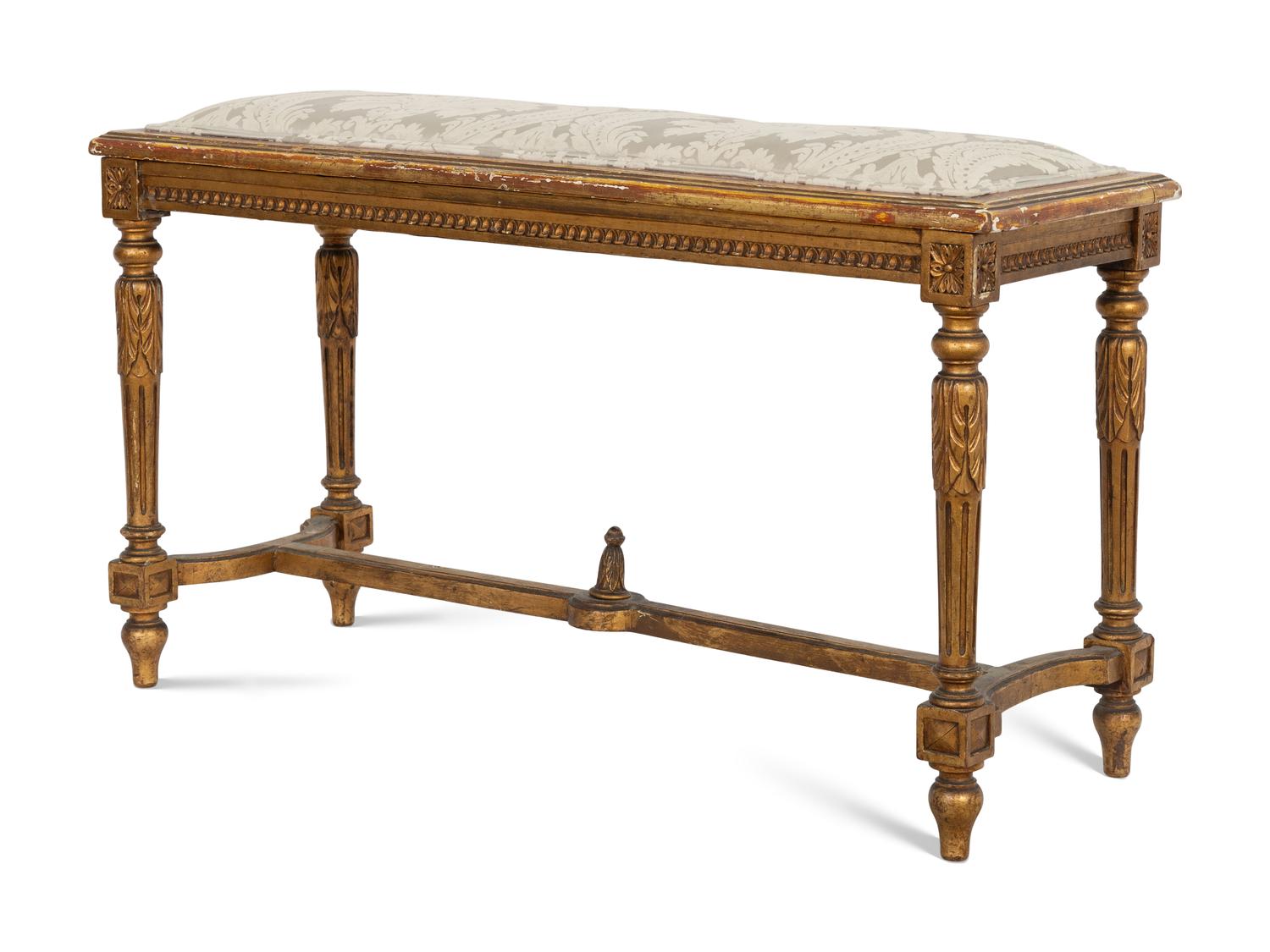 A Louis XVI Style Giltwood and Upholstered Bench