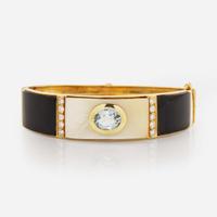 A 14K Yellow Gold and Gemstone Bangle Bracelet