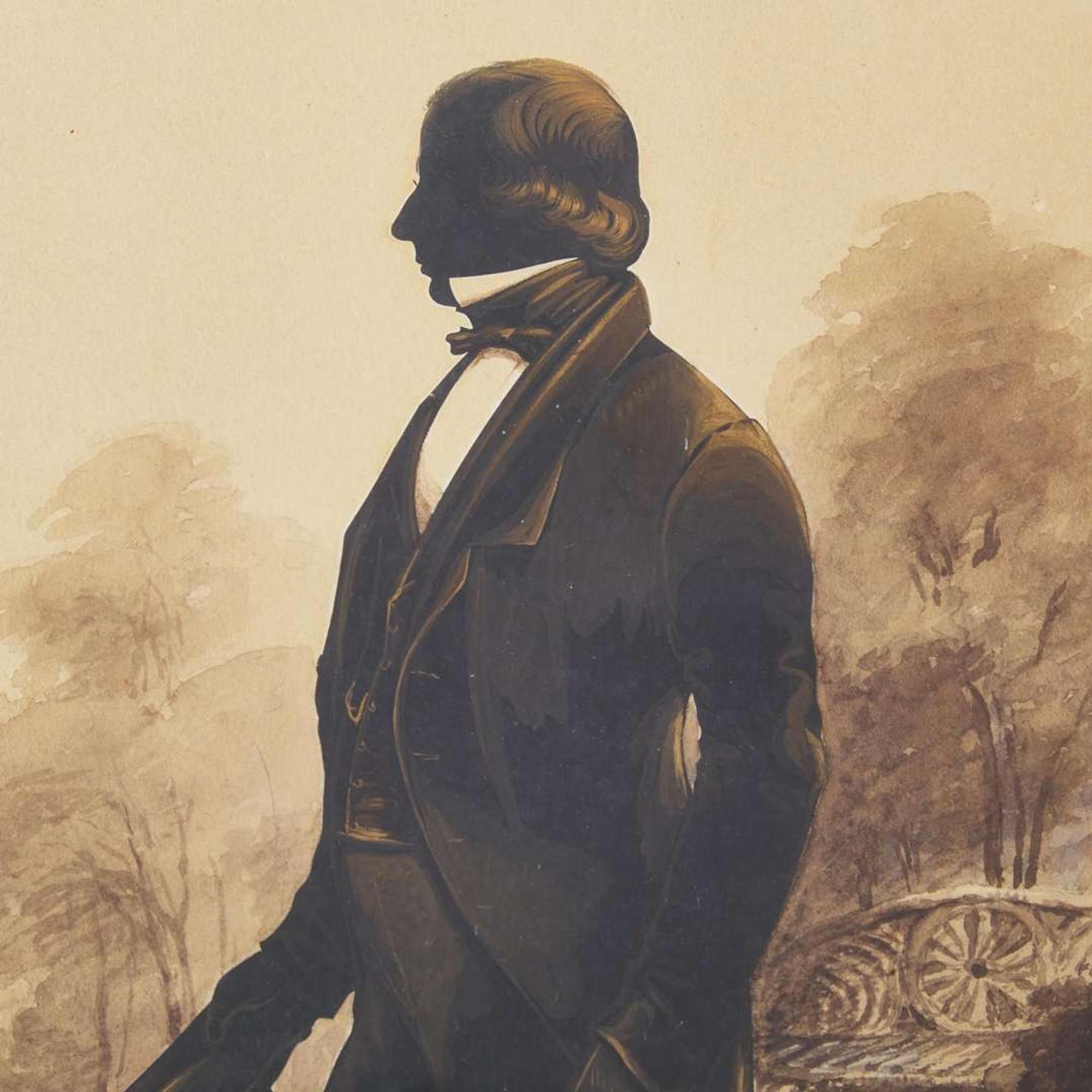 A group of five full-length silhouettes of gentlemen Various artists, American, English, and French, 1840s