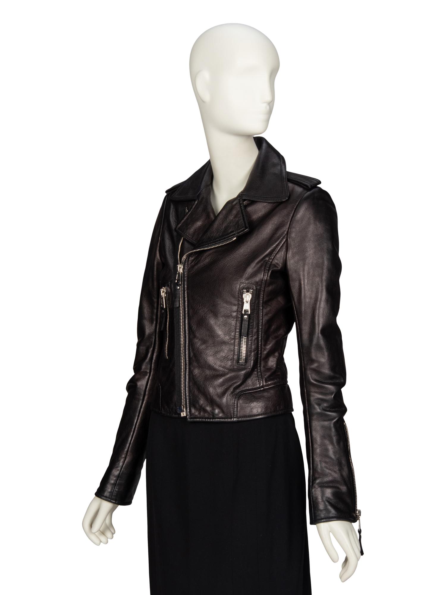 BALENCIAGA, BLACK LEATHER MOTO JACKET