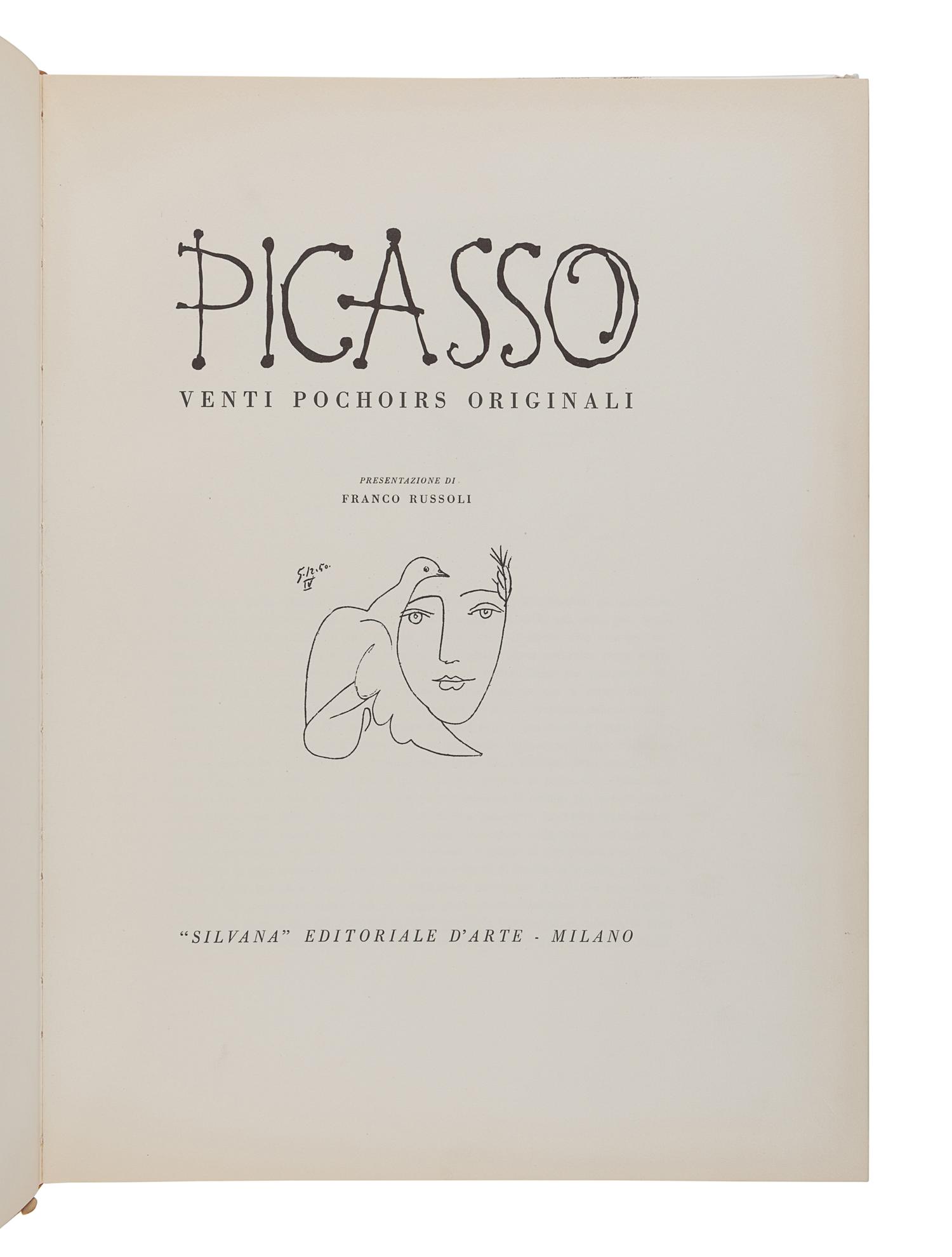 PICASSO, Pablo (1881-1973). -- RUSSOLI, Frano. Picasso Venti Pochoirs Originali. Milan: Silvana Editoriale D’Arte, 1955.