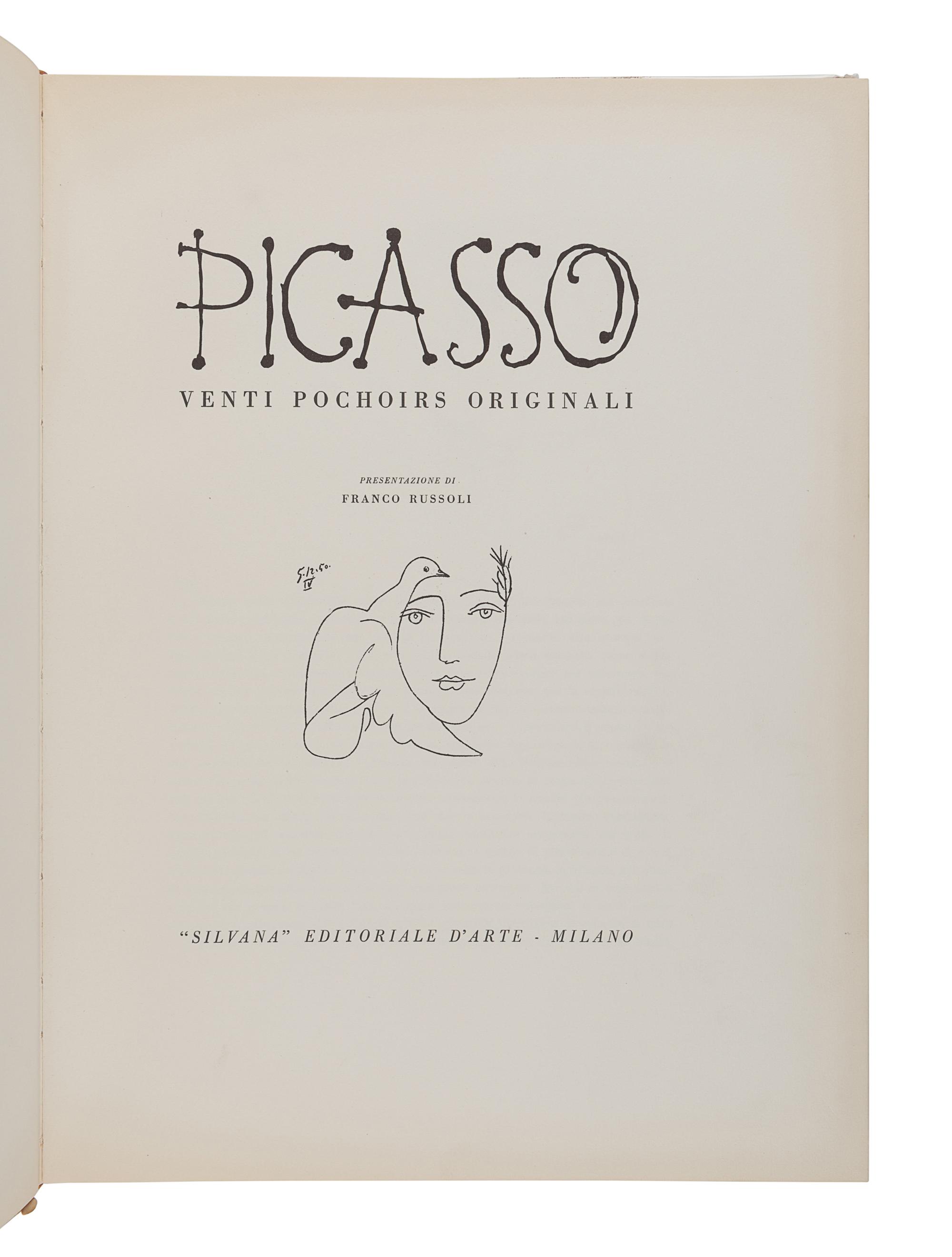 PICASSO, Pablo (1881-1973). -- RUSSOLI, Frano. Picasso Venti Pochoirs Originali. Milan: Silvana Editoriale D’Arte, 1955.