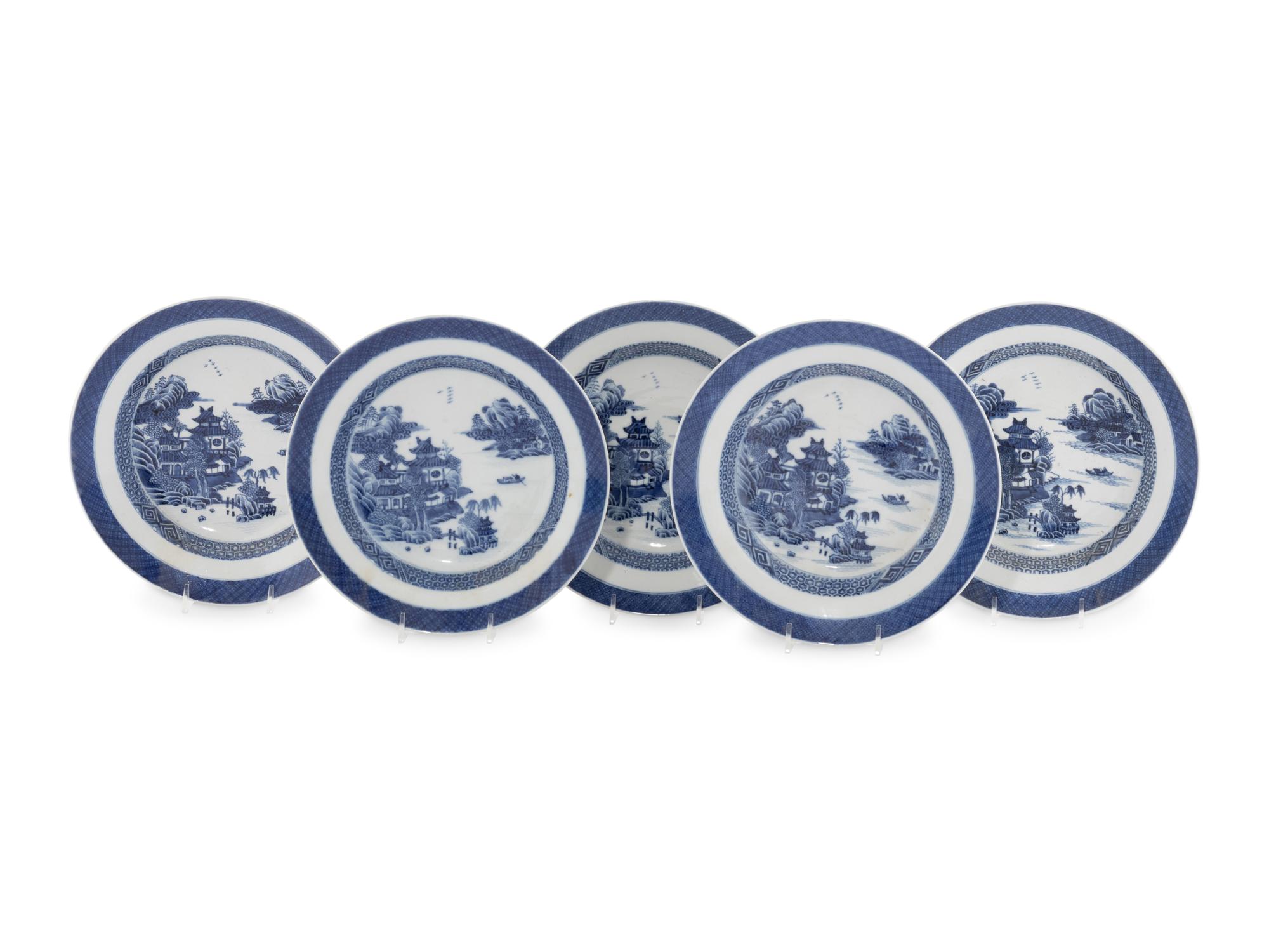 A Set of Five Chinese Export Blue and White Porcelain Soup Plates