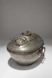 A Pewter Carp-Form Food Container