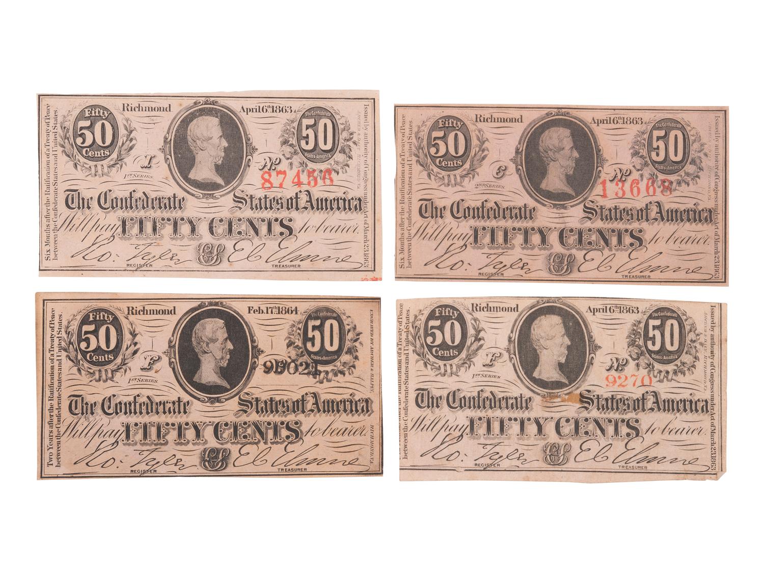 [CONFEDERATE - CURRENCY]. A large group of Confederate notes.
