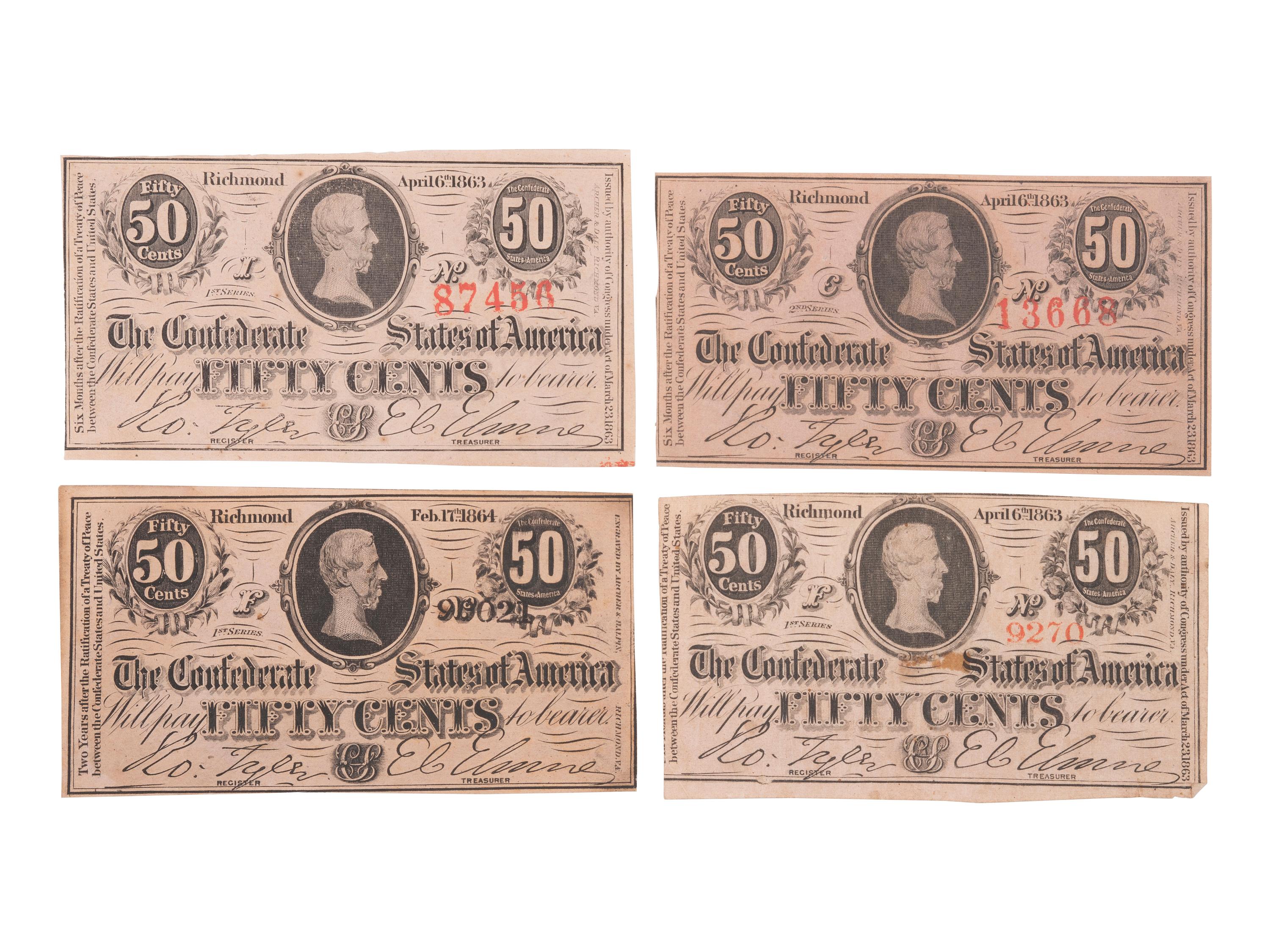 [CONFEDERATE - CURRENCY]. A large group of Confederate notes.