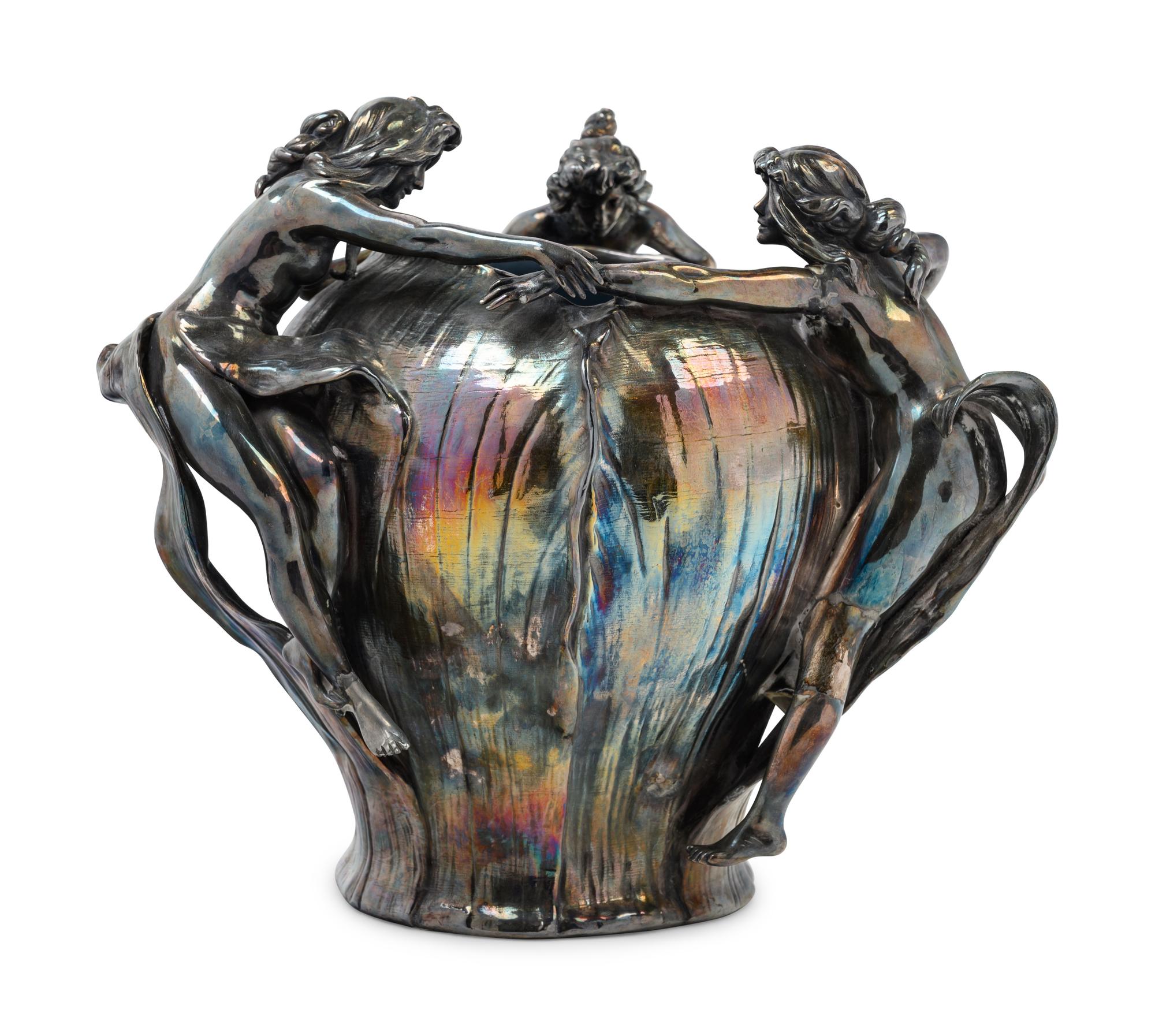 An Art Nouveau Silvered Vase