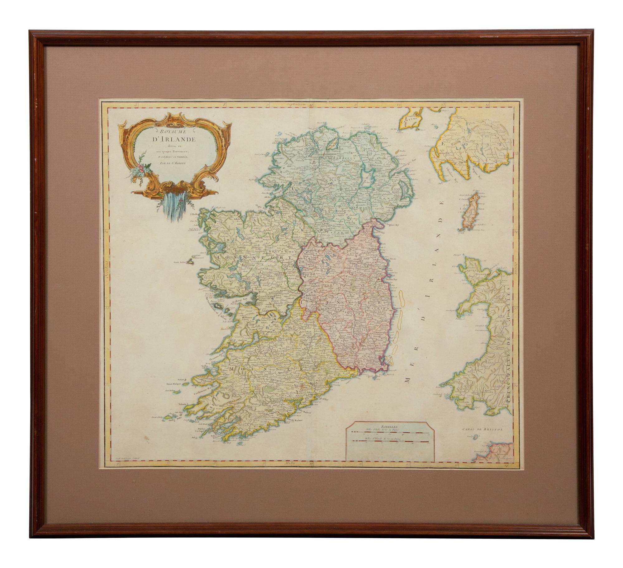 Two Hand-Colored Engravings Depicting Maps of Ireland
