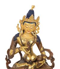 A Group of Three Tibetan Polychromed Brass Deities