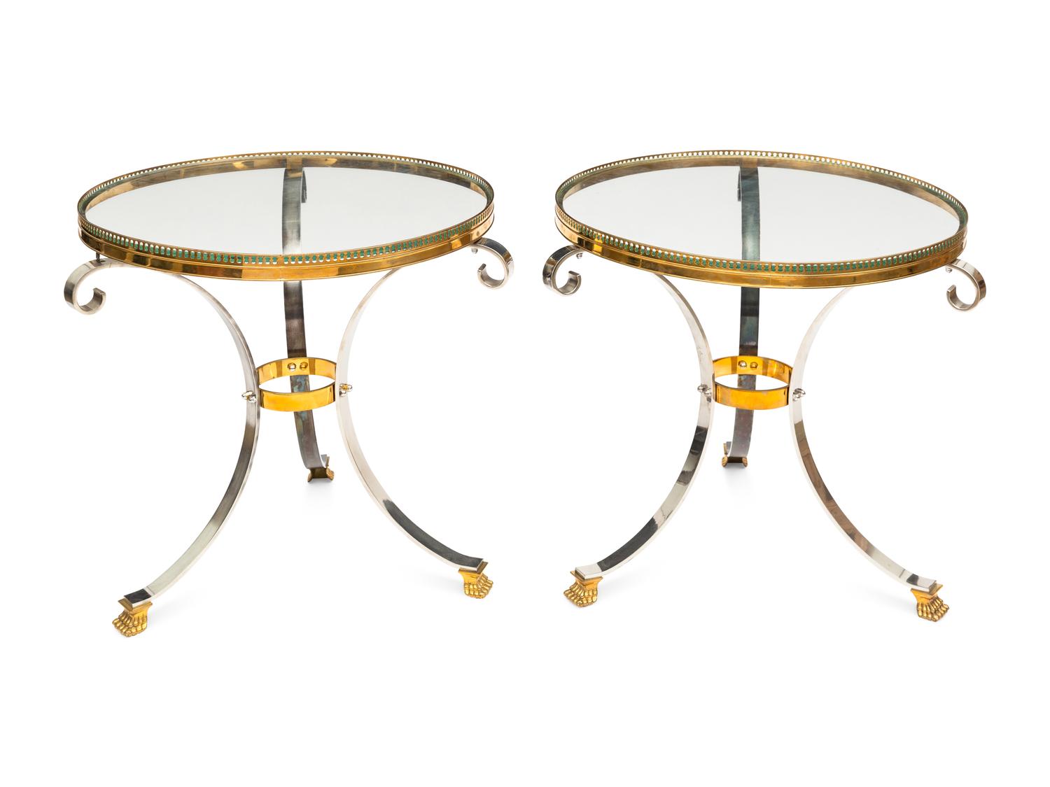 A Pair of Steel and Brass-Mounted Side Tables