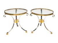 A Pair of Steel and Brass-Mounted Side Tables