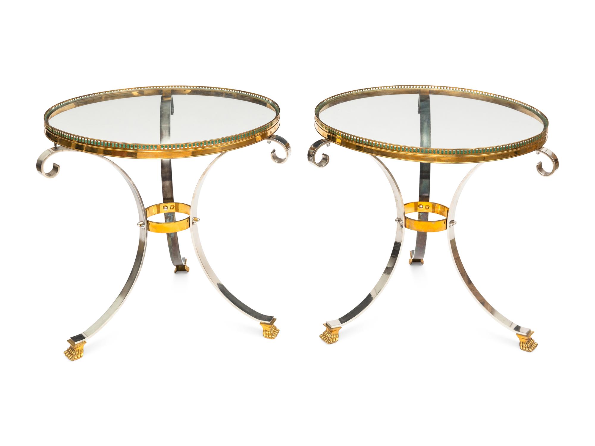 A Pair of Steel and Brass-Mounted Side Tables