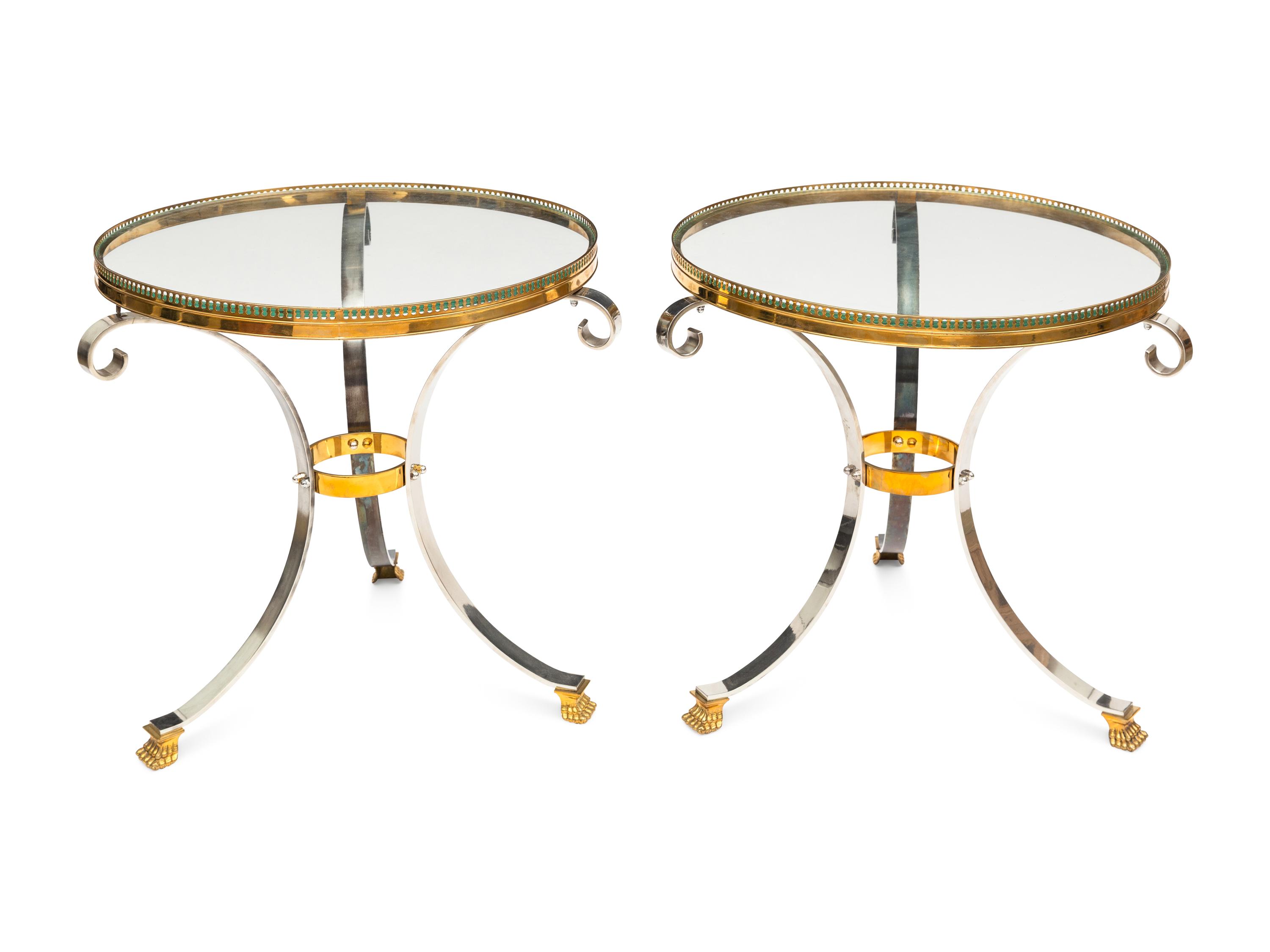 A Pair of Steel and Brass-Mounted Side Tables