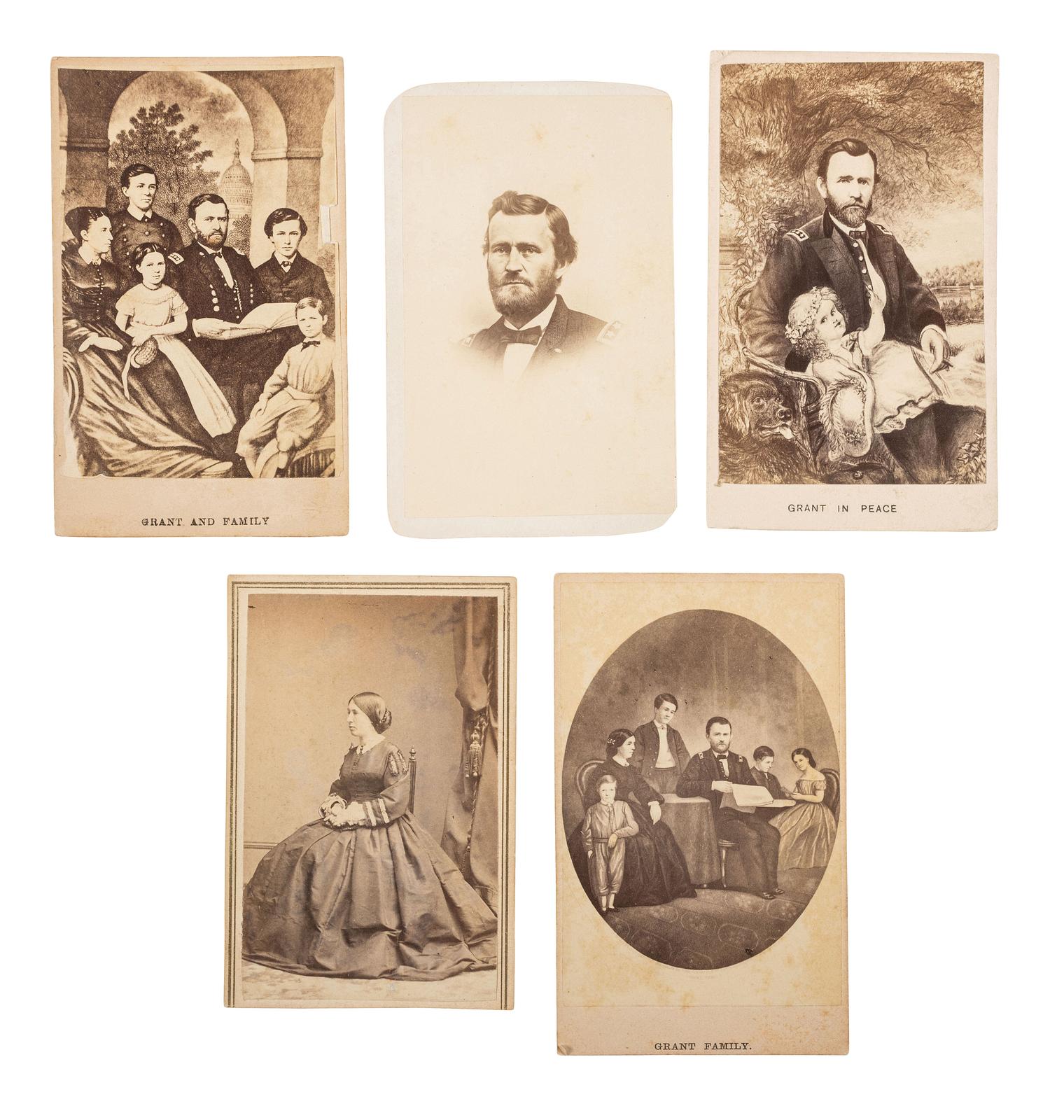 [LINCOLNIANA]. A group of engraved CDVs featuring Abraham Lincoln, Ulysses S. Grant, and families.